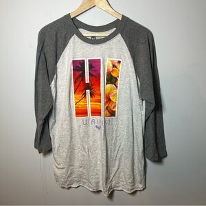 Waikiki Hawaii 3/4 Sleeve Raglan T-Shirt Juniors XL Roxy Beach Surf Skate Tee